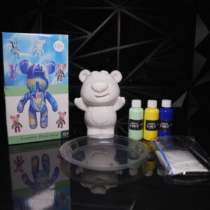 DIY Creative Fluid Bear kit with bear figurine, paints, and accessories. The Leading Paint & Pour Kit — Only from Dripz Bar Creations.