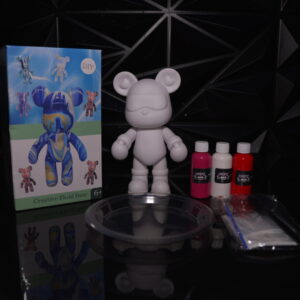 DIY Creative Fluid Bear kit with blank bear figure and paint supplies. The Leading Paint & Pour Kit — Only from Dripz Bar Creations.