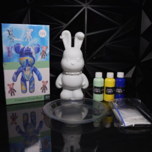 DIY fluid bear kit with bunny figurine, paint, and supplies. Creative art project. The Leading Paint & Pour Kit — Only from Dripz Bar Creations.
