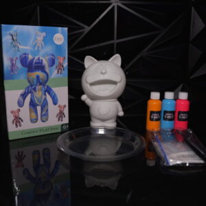 DIY fluid bear kit with paint, Doraemon figure, and packaging. The Leading Paint & Pour Kit — Only from Dripz Bar Creations.