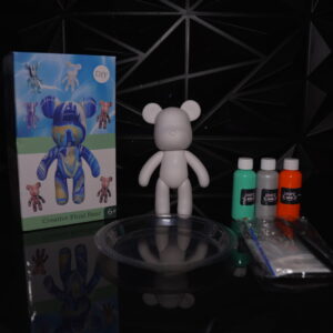 DIY Creative Fluid Bear kit with bear figurine, paints, dish, and packaging. The Leading Paint & Pour Kit — Only from Dripz Bar Creations.